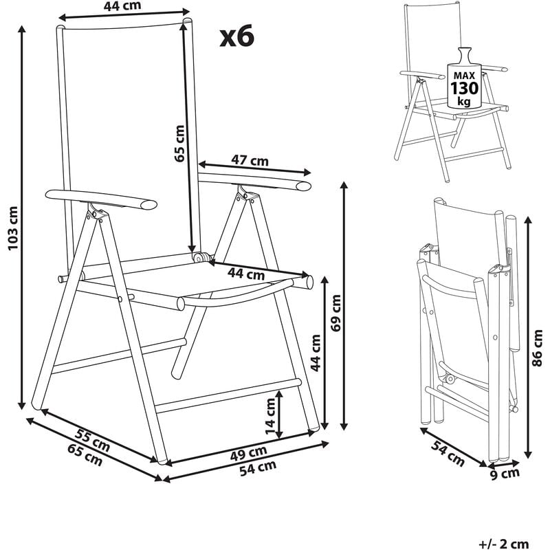 Set di 6 Sedie da Giardino in Tessuto Beige Struttura Alluminio