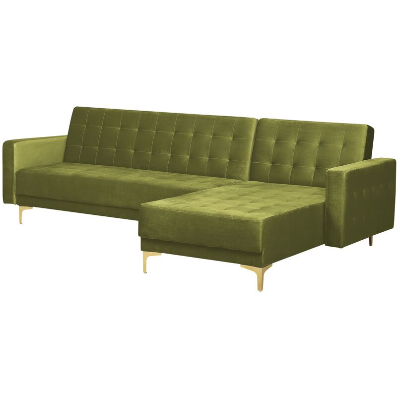 Divano Letto Modulare Reclinabile Versione Sinistra Velluto Verde Oliva  Aberdeen