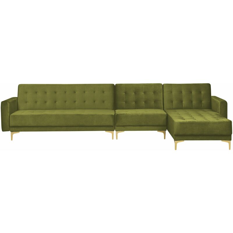 Divano Letto Modulare XXL Sinistro Reclinabile Velluto Trapuntato Verde  Oliva Aberdeen