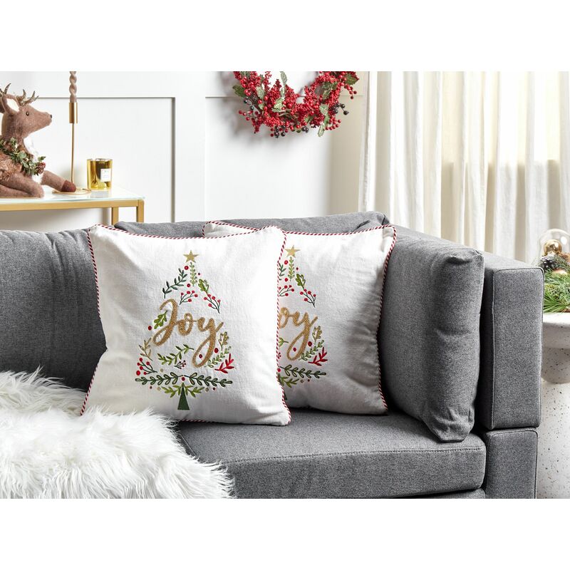 Set di 2 cuscini in velluto con stampa di alberi di Natale 45 x 45 cm  Cotone sfoderabile Imbottitura in poliestere Bianco Echeveria