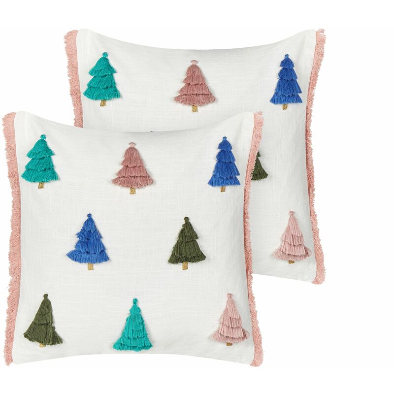 Set di 2 cuscini Decorativi Accessorio decorativo in cotone Motivo  natalizio Stampa albero di Natale 45 x 45 cm Multicolore Skimmia