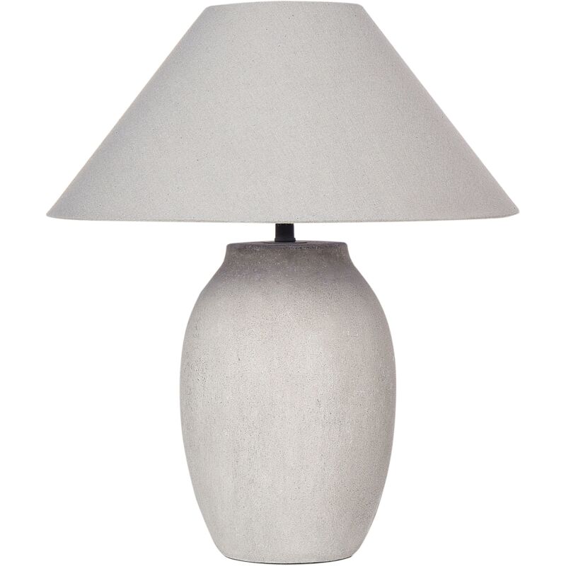 Lampada da tavolo in ceramica grigia con paralume a tamburo in lino e base rotonda Areoso