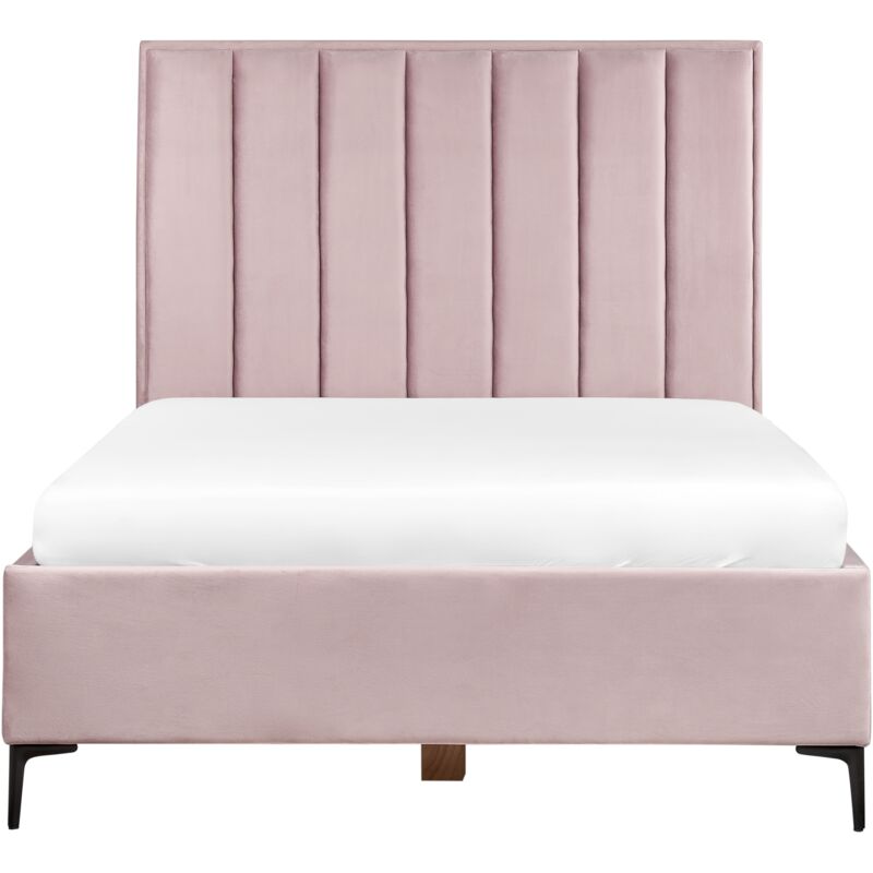 Letto matrimoniale velluto rosa 180 x 200 cm AMBILLOU | Leroy Merlin