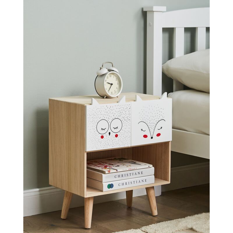 Comodino Moderno 2 Cassetti Tema Animali Legno Chiaro Rupert - 4