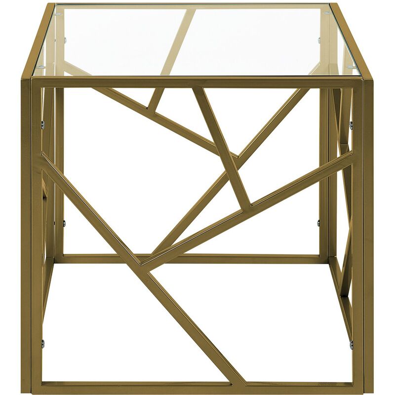 Tavolino Piano Vetro Trasparente Struttura Metallo Oro Cubo 50 x 50 cm  Orland