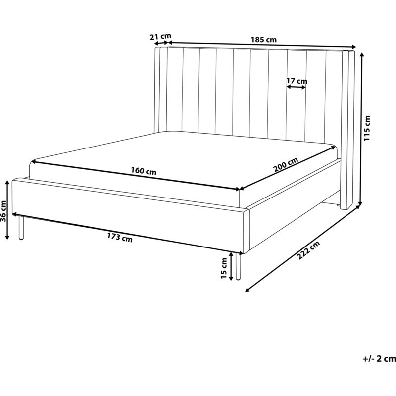 Letto matrimoniale 160x190 cm in velluto grigio gambe nero - Kapal