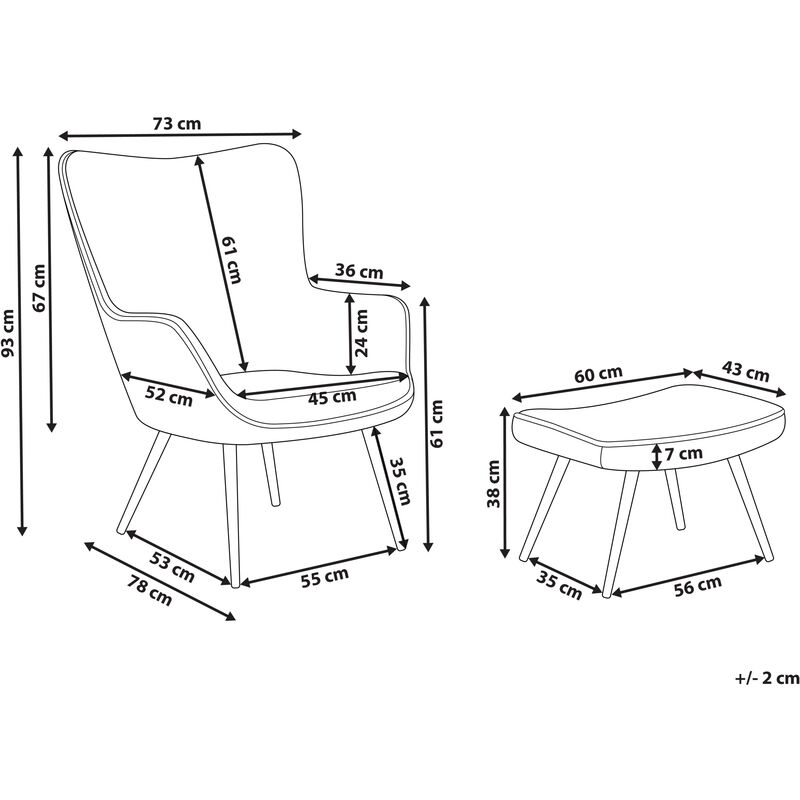 Moderna Sedia Wingback con Poggiapiedi in Tessuto con Motivo Floreale Vejle