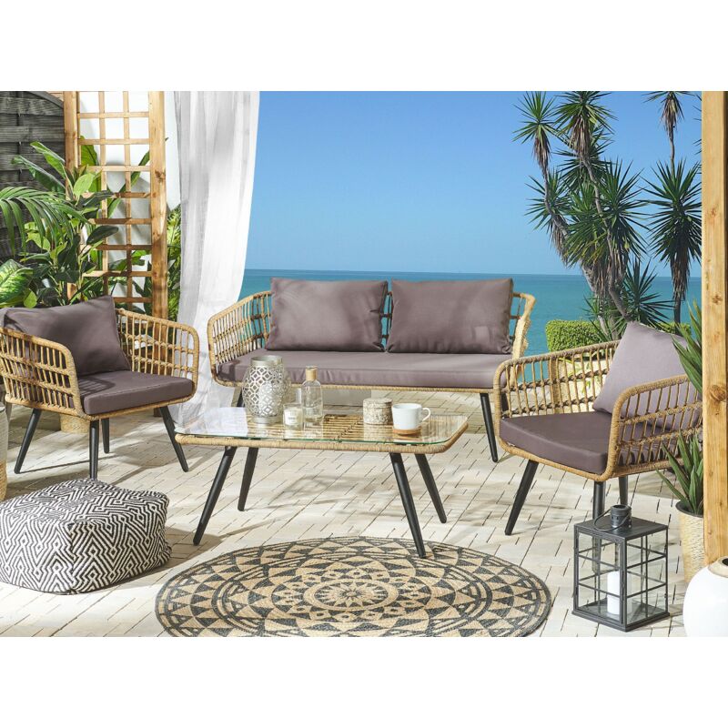 Sgabello Da Esterno In Polyrattan Con Cuscino - 55x55x37 Cm, Beige, Per Giardino - Foto 9