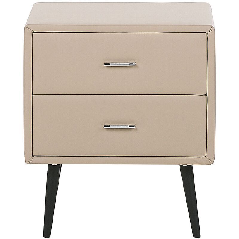 Comodino in Similpelle Beige con 2 Cassetti Camera da Letto Moderna Essonne