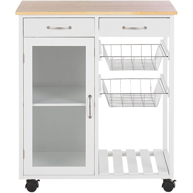 HOMCOM Carrello Da Cucina Portavivande Con Cassetti, Armadietti,  Portaspezie E 4 Ruote, Legno, 111x44.5x82.5cm, Bianco