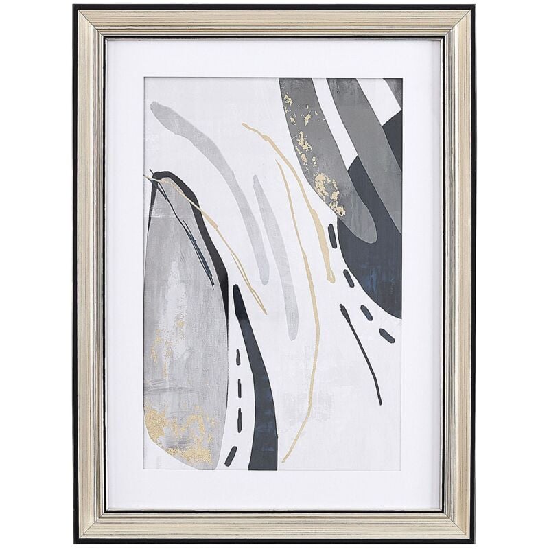 Quadro Astratto con Cornice Ottone Stampa Grigia Minimalista 30 x 40 cm  Hidmo