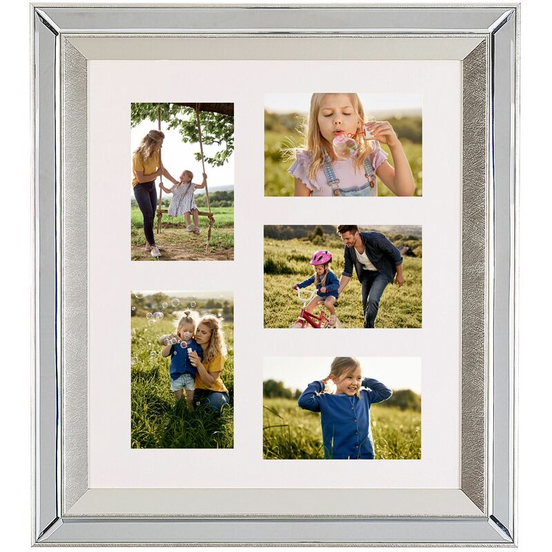 Relaxdays Cornice Multifoto, con Scritta FAMILY, Portafoto Multiplo per 6  Fotografie, da Appendere, HxL 33x48 cm, Bianco