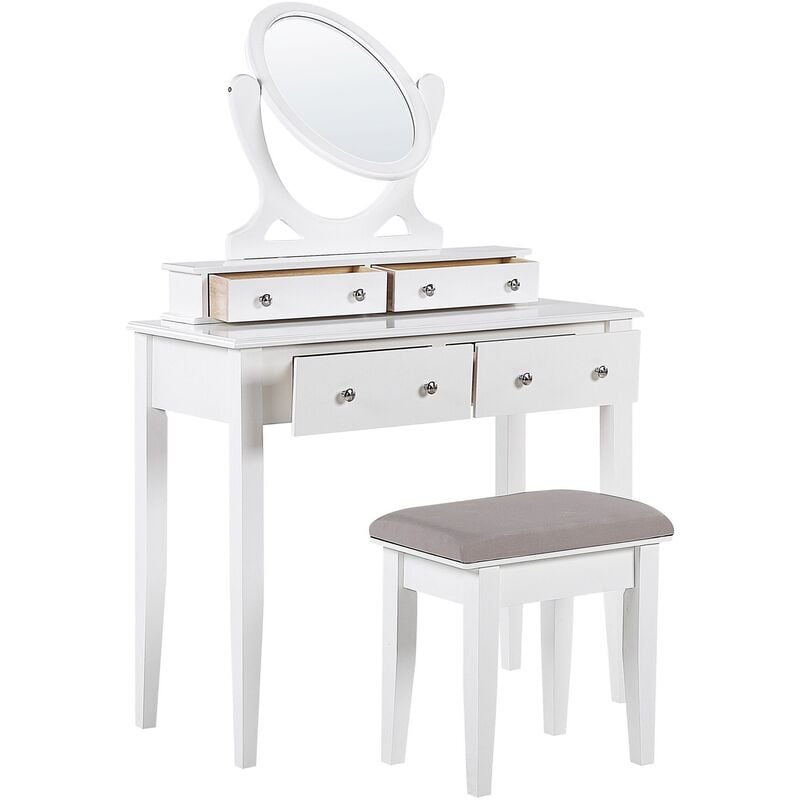 CASARIA Tavolino da Trucco Jocelyn con Specchio 1 Cassetto con Luci 3  Ripiani Make-Up MDF Bianco