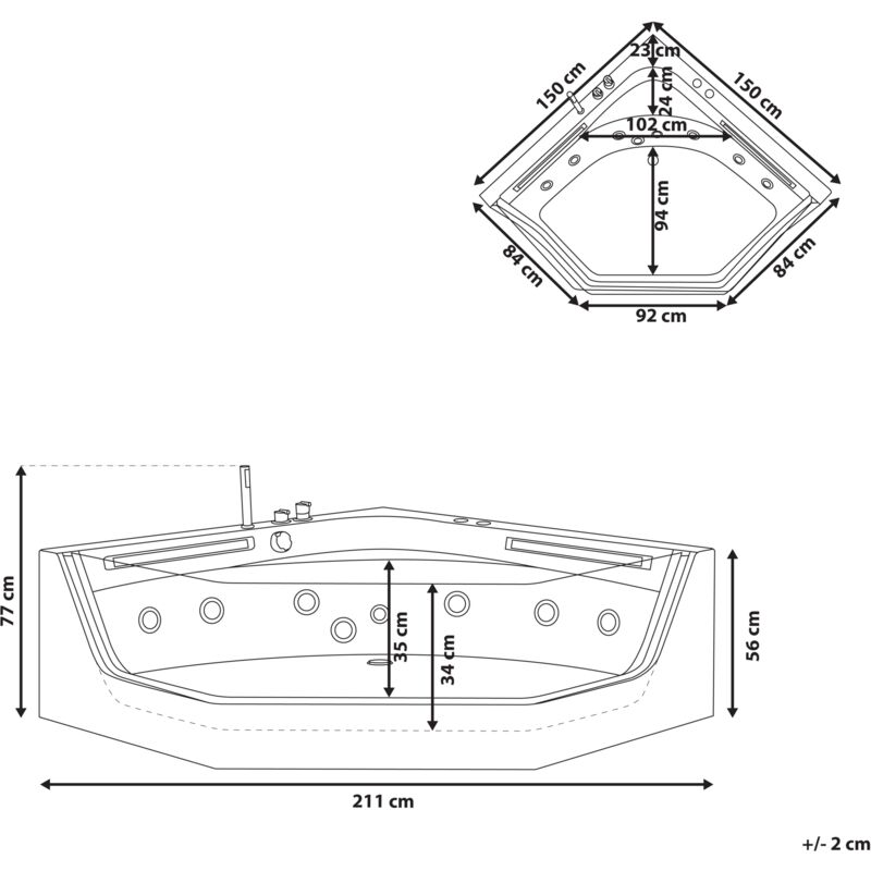 Vasca da bagno angolare idromassaggio con LED 211 x 150 cm CACERES