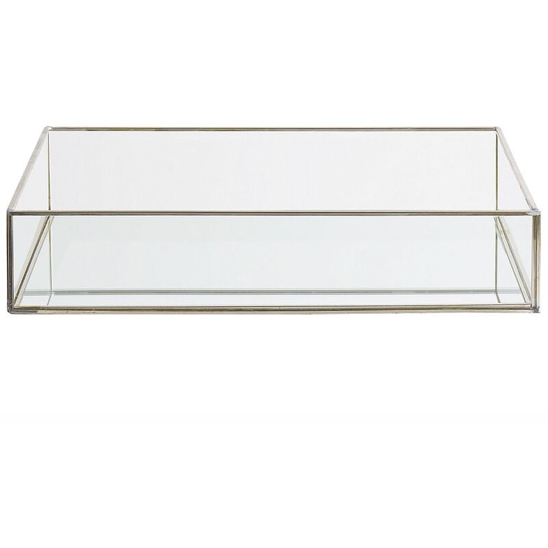 Vassoio Decorativo Rettangolare in Metallo Argentato e Vetro 30 x 20 cm  Grenoble