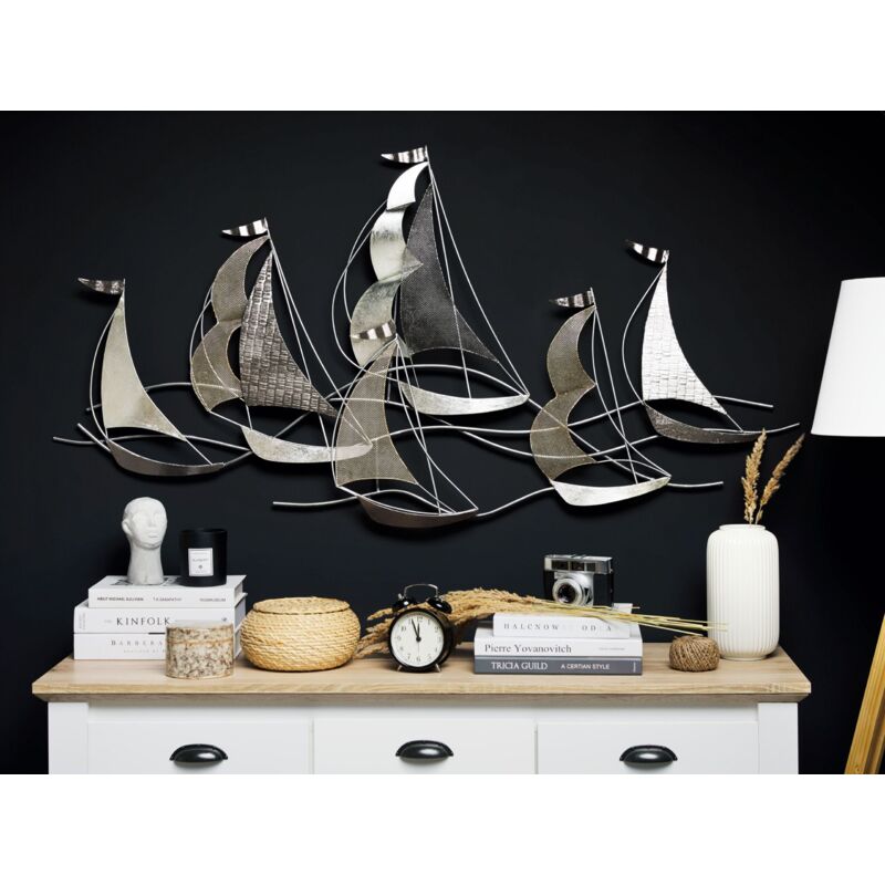 Decorazione Da Parete In Metallo Moderna - Disegno Irregolare Grigio, 100x50 Cm, Per Soggiorno, Ingresso