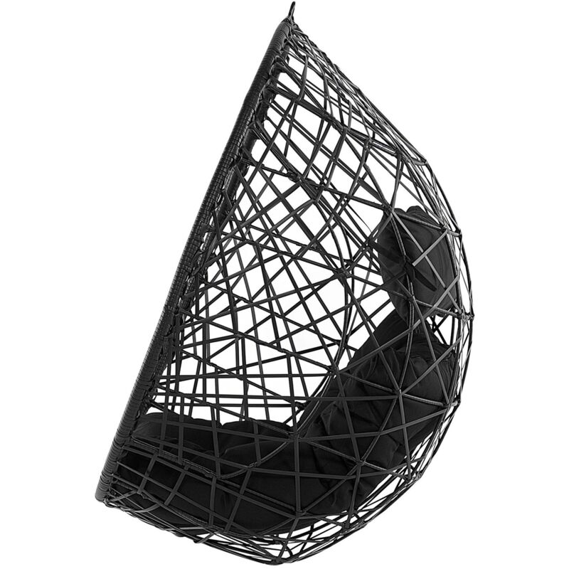 Kideo Poltrona Sospesa Nera Con Struttura E Cuscino - Rattan Sintetico, Portata 120 Kg, Base Diametro 95 Cm, Altezza 2 M, Set Completo