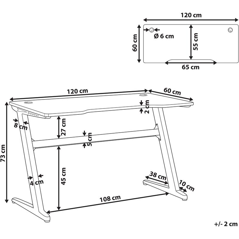 Scrivania da gaming regolabile e luci LED RGB 120 x 60 cm nero DURBIN 