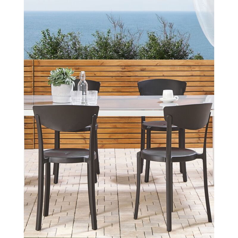 Set di 4 Sedie Moderne da Esterno e Interno in Plastica Nero Vieste