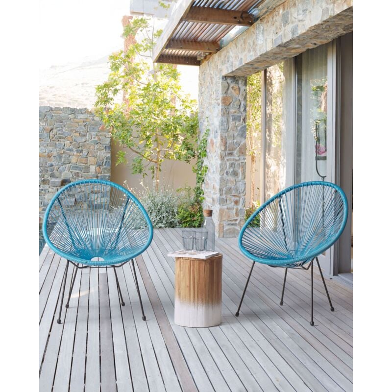 Set di 2 Sedie da Giardino Blu Rattan Sintetico Stile Spaghetti Acapulco