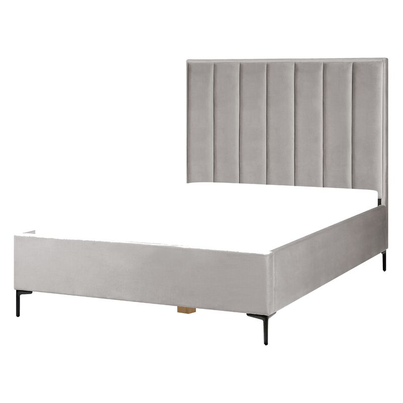 Letto Matrimoniale con Contenitore in Velluto 140 x 200 cm Grigio Sezanne