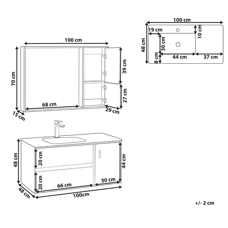 Mobile bagno con specchio legno chiaro e nero 60 cm TERUEL