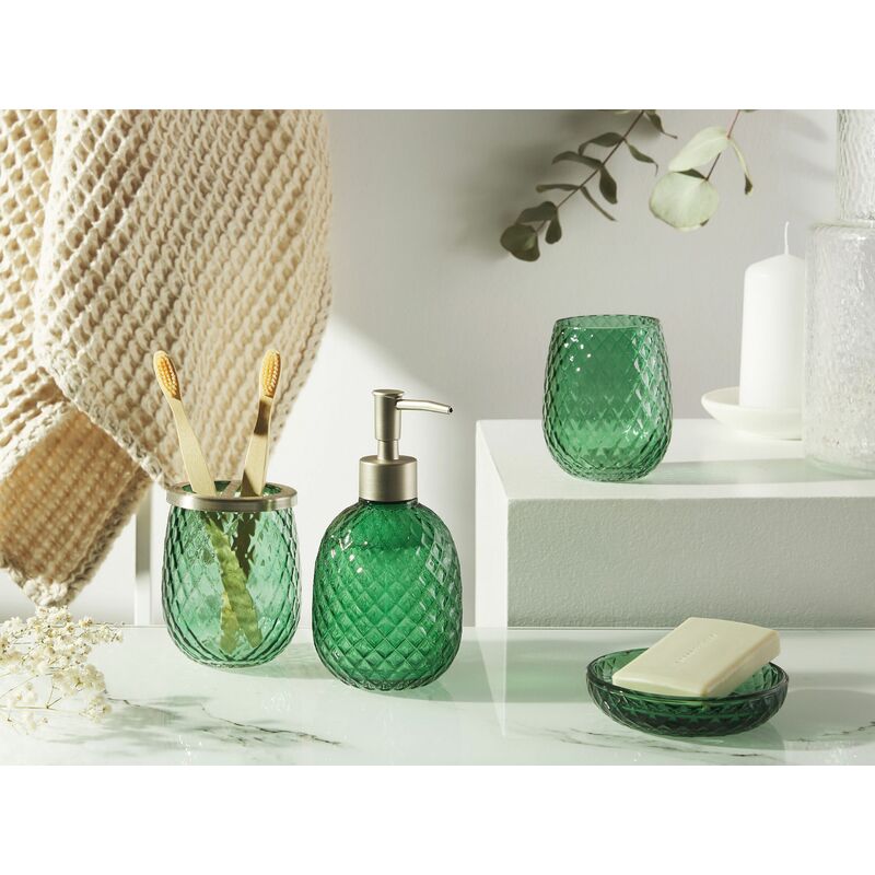 Set di Accessori per il Bagno Bicchiere Portasapone in Ceramica Azzurra : Beliani