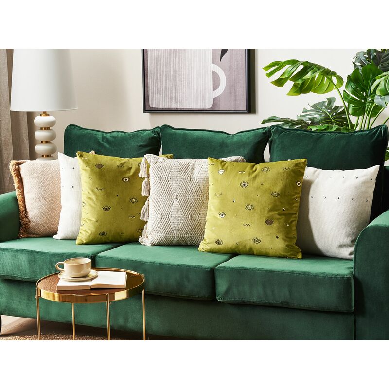 COPPIA CUSCINI ARREDO righe verde marrone divano soggiorno