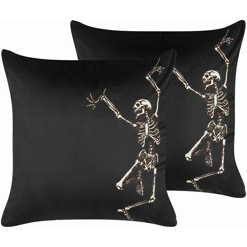 Set di 2 moderni cuscini decorativi motivo scheletro in velluto 45 x 45 cm  nero Medves