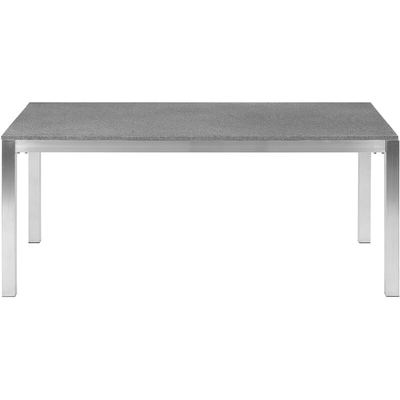 Set di tavolo e sedie da giardino in acciaio granito e rattan 180 cm grigio  lucido GROSSETO 
