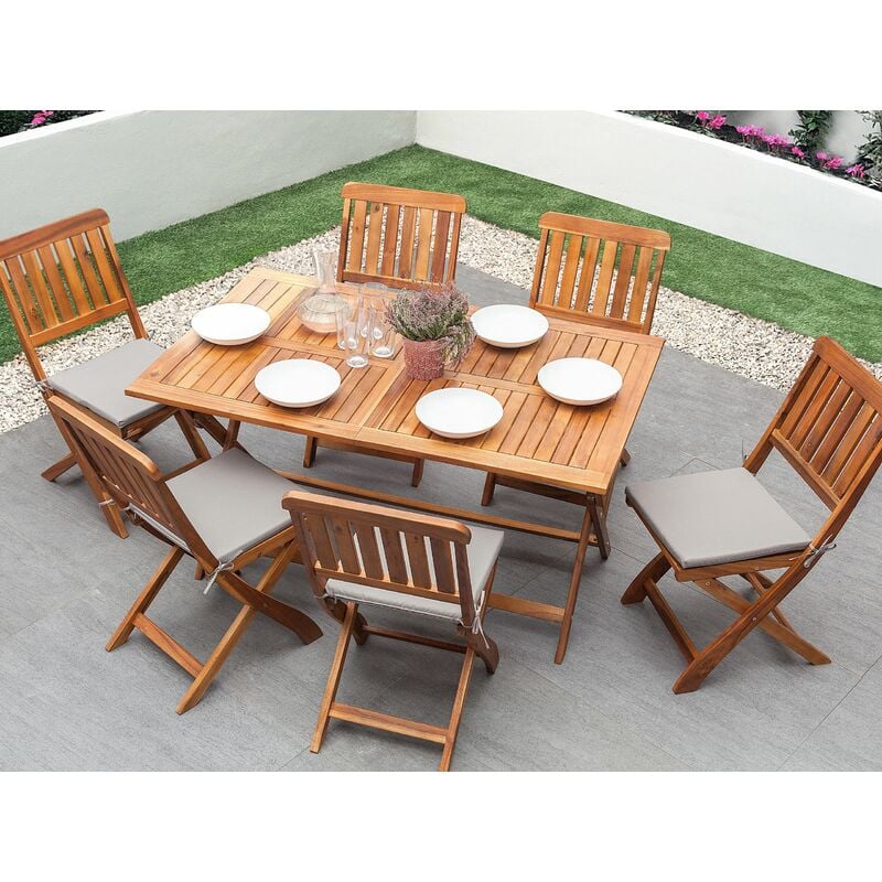 Set da Giardino Tavolo e 6 Sedie Pieghevoli in Legno Acacia 140 x