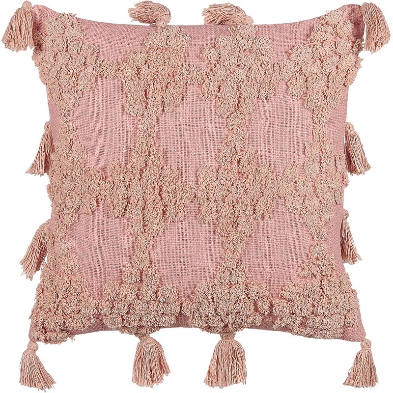 Set di 2 cuscini cotone boho motivo geometrico nappe 45 x 45 cm rosa Torenia