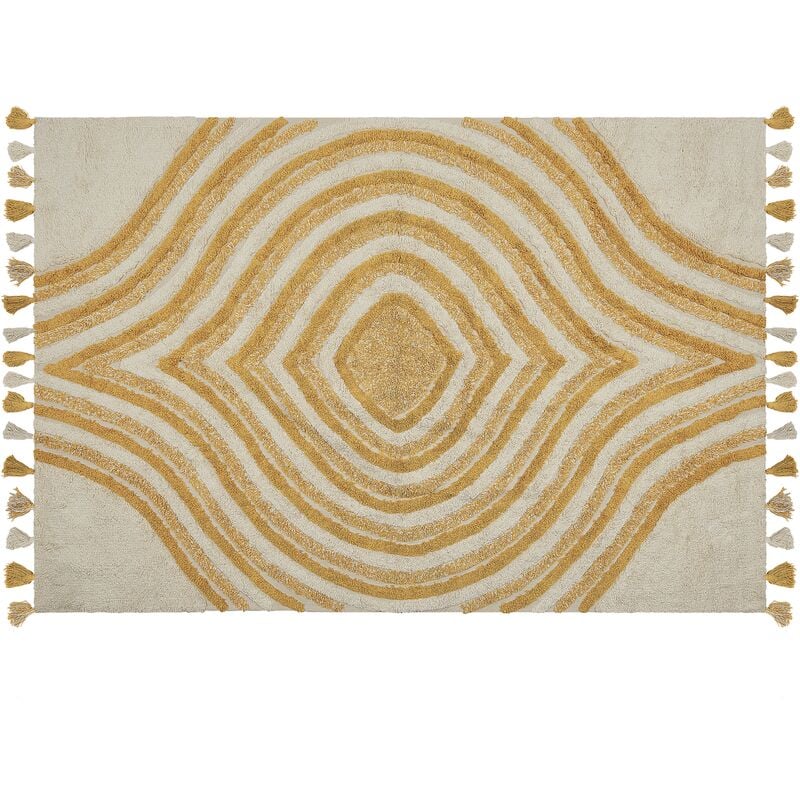 Tappeto Cotone Stile Astratto 140 x 200 cm motivo geometrico beige