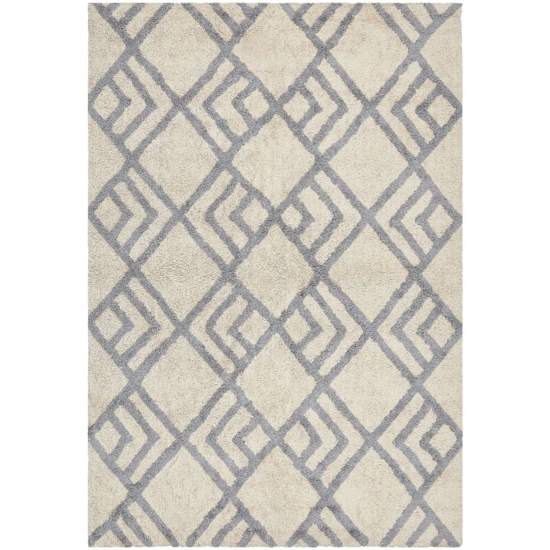 Tappeto cotone stile tradizionale 140 x 200 cm motivo geometrico beige e  grigio Nevsehir