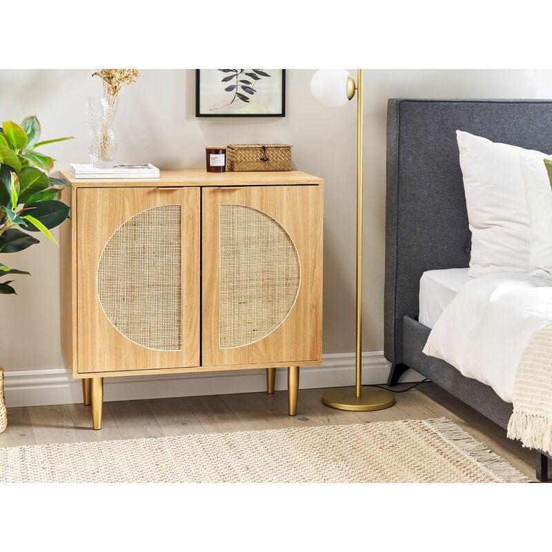 Vassoio da letto in rattan, comodino Boho, comodino in rattan