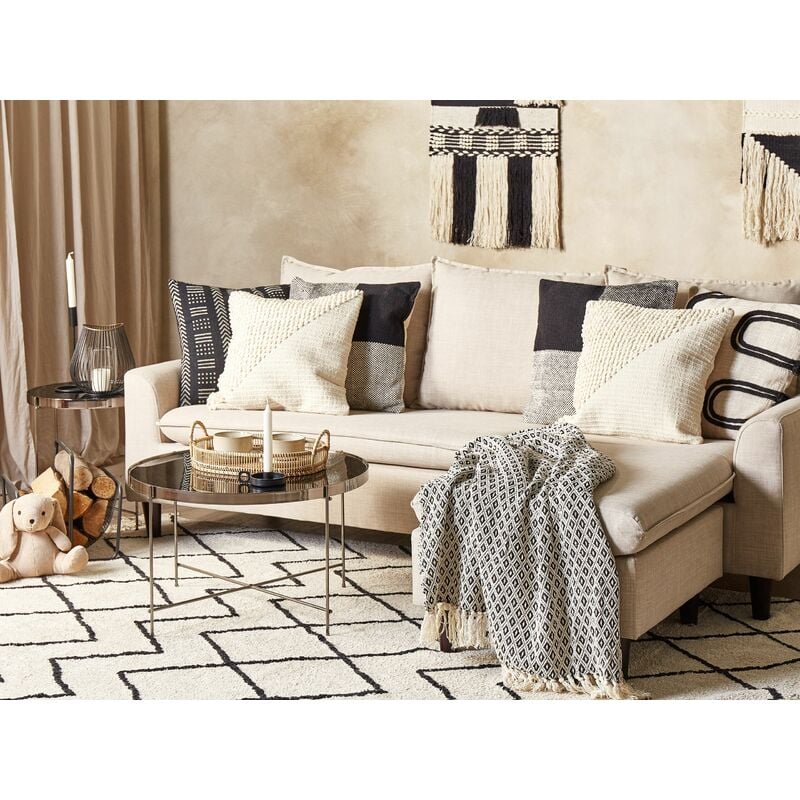 Cuscino decorativo motivo geometrico 45x45cm beige e panna Pellaea