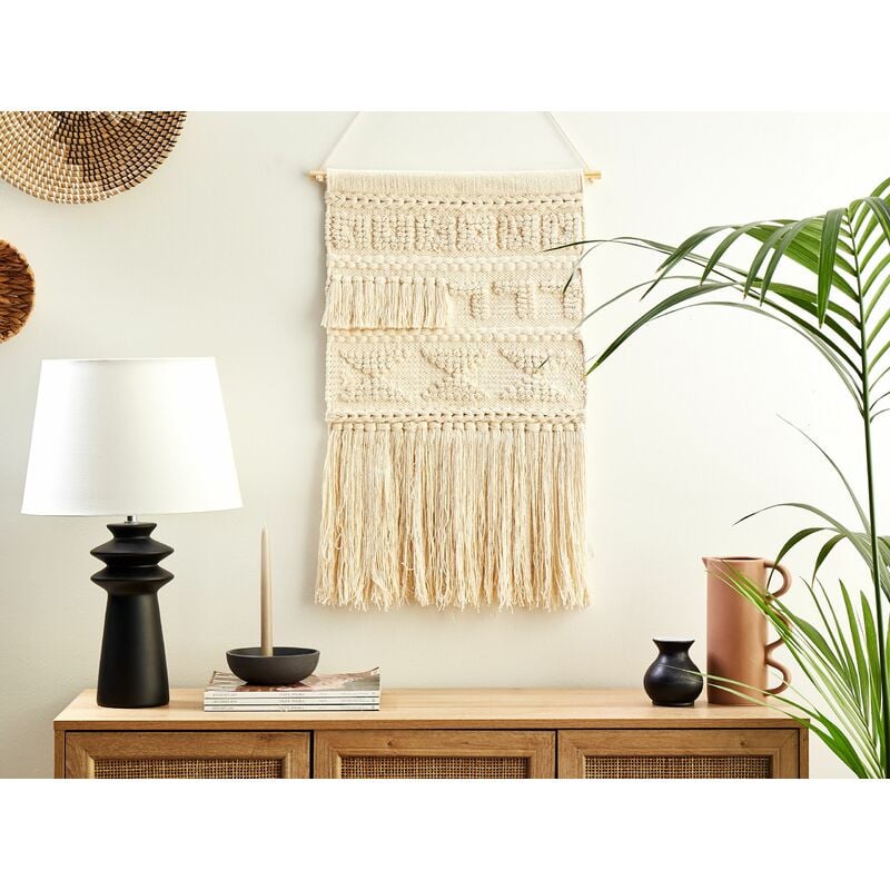 Decorazione da parete boho arte murale fatta a mano in cotone beige Kamoke