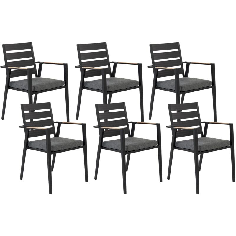 Set di 6 sedie da giardino in metallo nero grigio chiaro cuscini