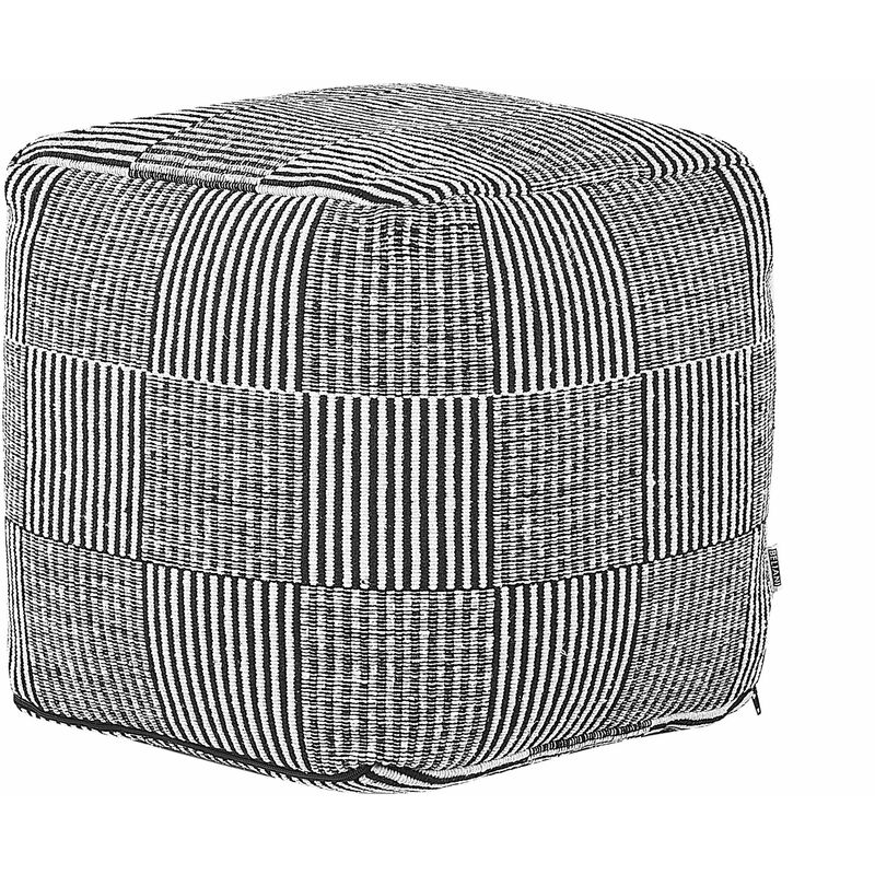 Pouf in cotone bianco nero 40 x 40 cm Ottomana a righe riempimento EPS  Pandran