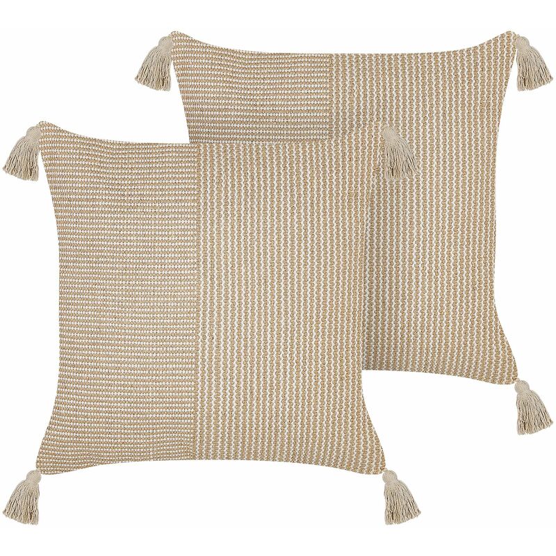 Set di 2 cuscini in cotone beige 45 x 45 cm testurizzato imbottitura in  poliestere Aralia