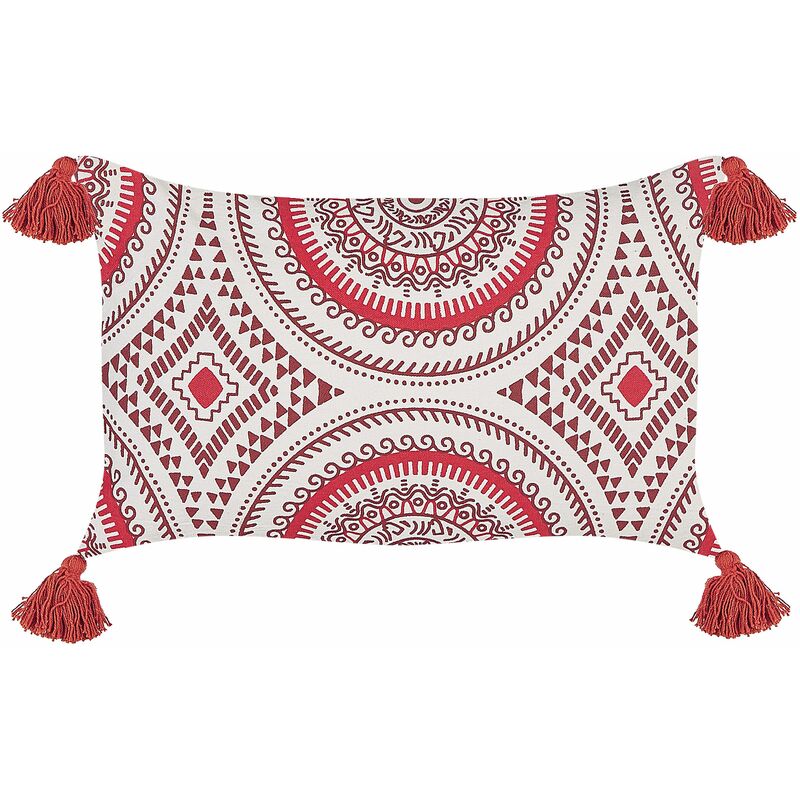 Cuscino in cotone rosso bordeaux bianco 30 x 50 cm fatto a mano geometrico  Anthemis