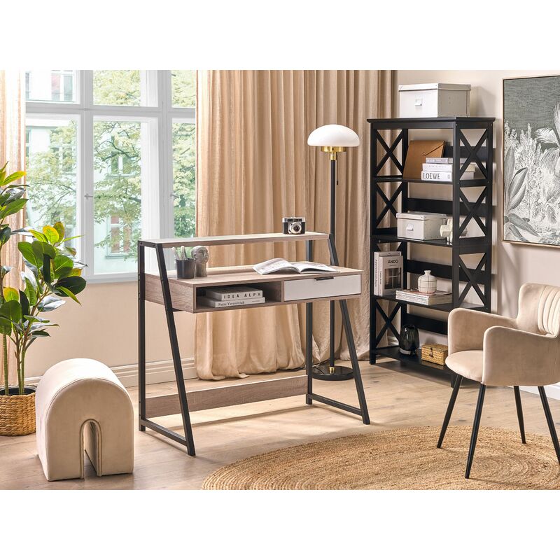 Set di mobili per ufficio scrivania libreria legno chiaro e nero  Foster/Calvin