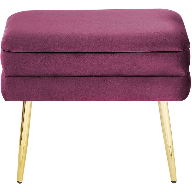 Pouf contenitore imbottito velluto rosa fucsia e gambe dorate 49 cm Odessa