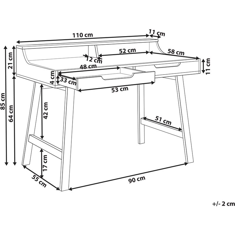 Scrivania in legno chiaro bianco 110 x 58 cm MDF 2 cassetti e scomparti  Barie