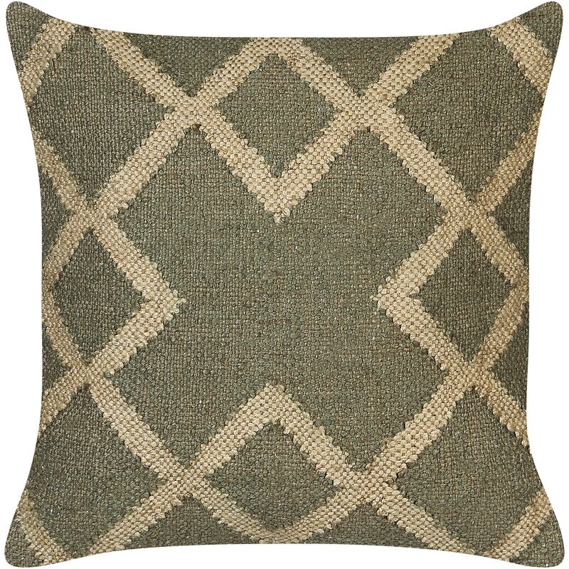 Set di 2 cuscini in iuta e lana verde e beige motivo geometrico 45 x 45 cm  Gopi