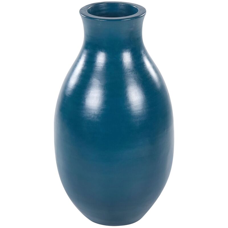 Vaso grande in terracotta colorata blu e decorazione floreale