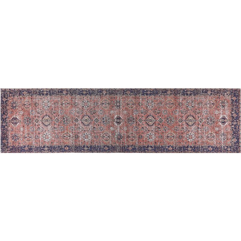 Tappeto lungo in cotone rosso e blu 80 x 300 cm con effetto invecchiato  orientale Kurin