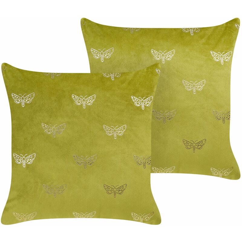 Set di 2 cuscini decorativi velluto verde e oro 45 x 45 cm DAFFODIL