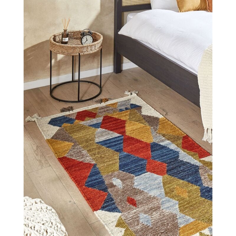 Tappeto kilim in lana multicolore a mano patchwork nappe 80 x 150