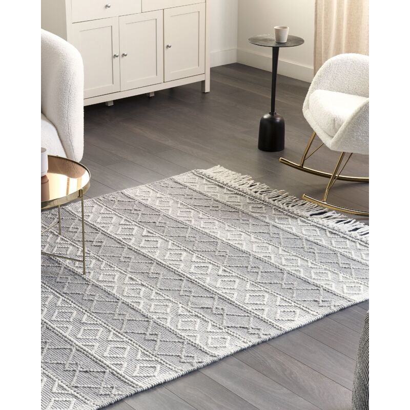 TAPISO Boho Tappeto Soggiorno Salotto Shaggy Morbido Etnico Crema Frange  Grigio Pelo Lungo 240 x 330 cm